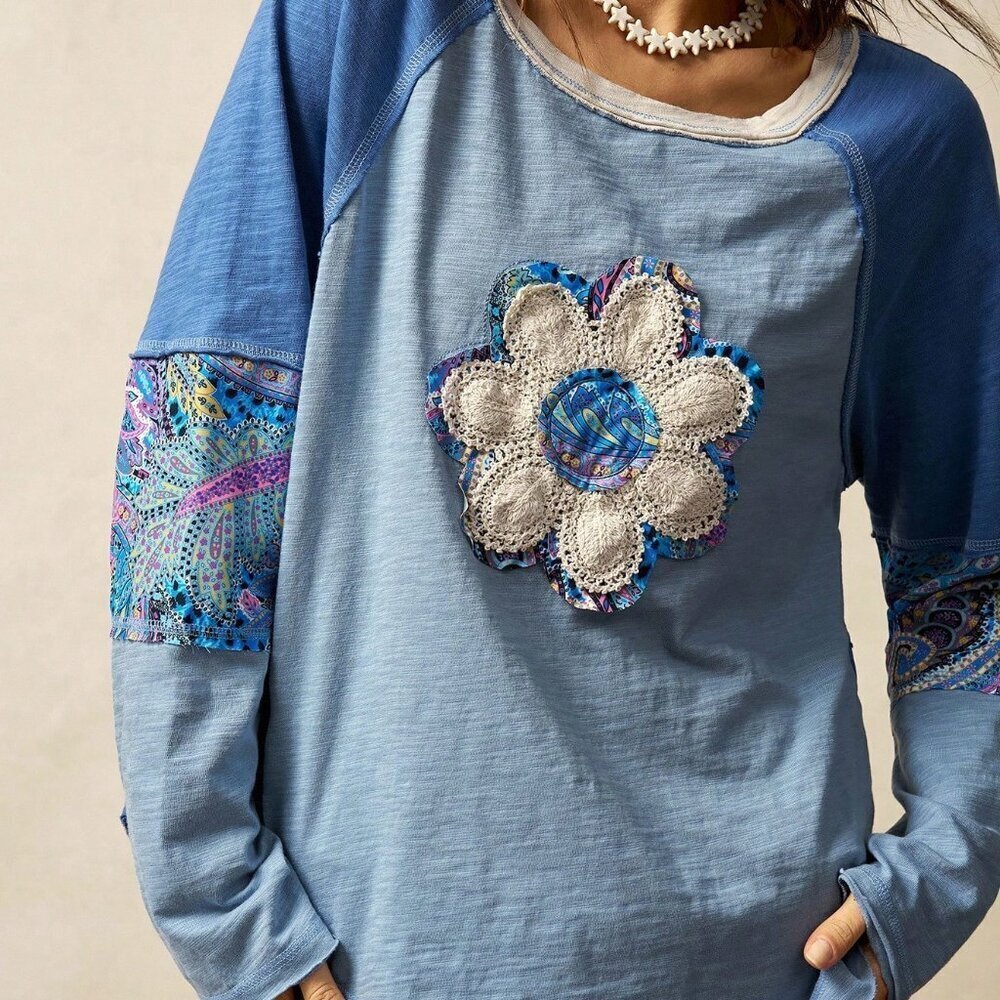 Multicolor Boho Women's Floral Graphic Long Sleeve Top